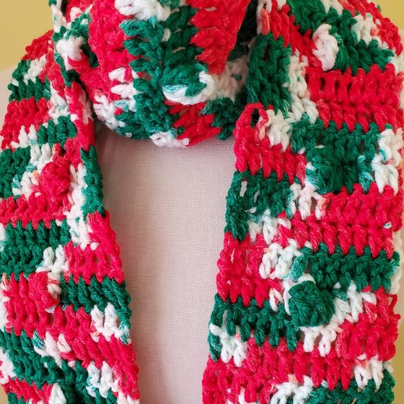 Crochet Popcorn Mistletoe Skinny Scarf/New - Picture 5 of 5